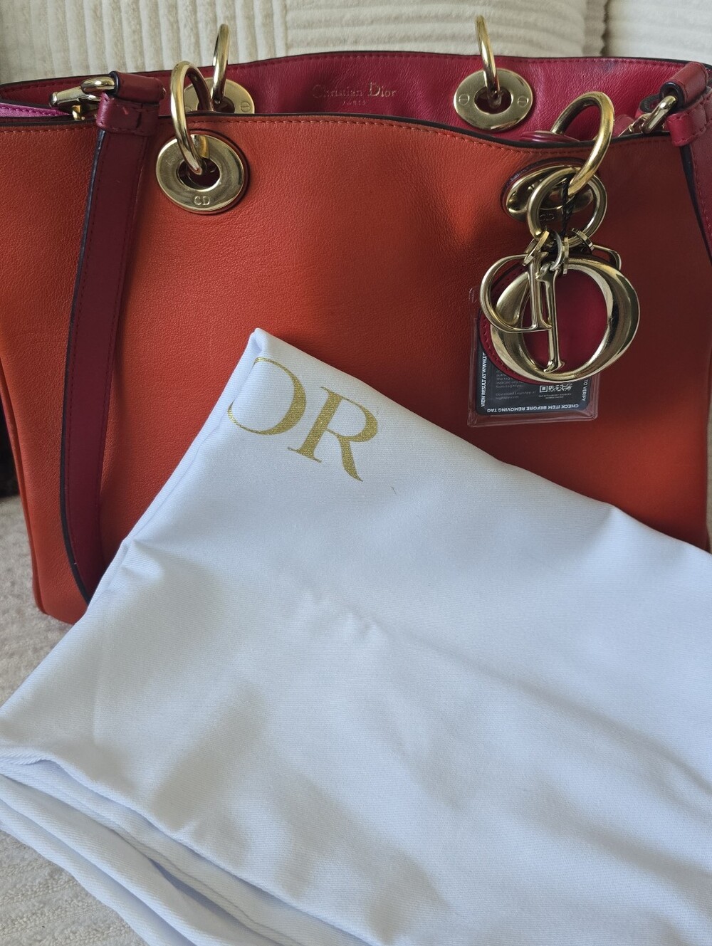 Christian Dior Diorissimo Tote Bag with Shoulder Strap Orange/Pink